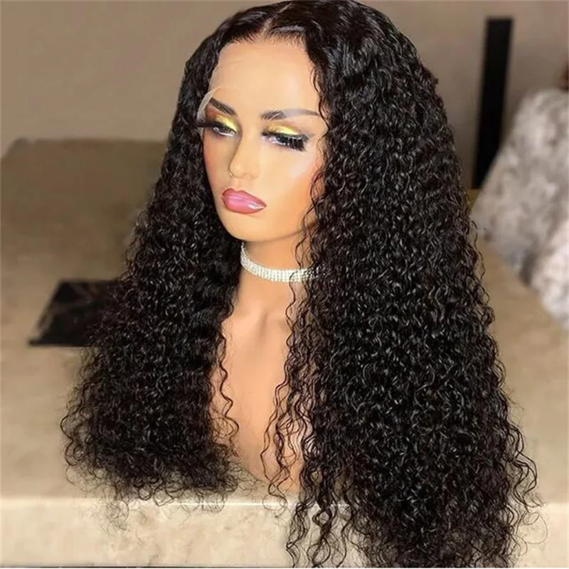 180Density 26“Soft Long Kinky Curly Lace Front Wig For Black Women BabyHair Black Glueless Preplucked Heat Resistant Daily Wig