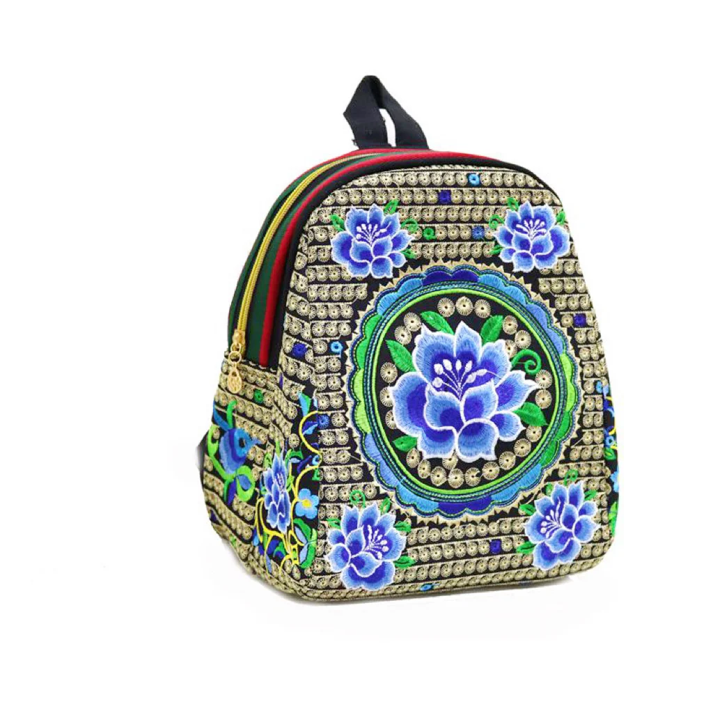 Bolso bordado de lona, mochila de ocio, estilo étnico Retro, tejido colorido