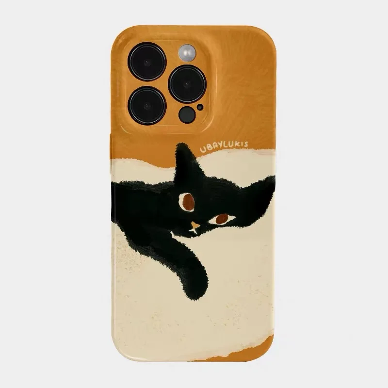 

Cute Lazy Black Cat Cartoon Phone Case for IPHONE 17 Air 16E 15 PROMAX 14 Plus 13 12 MINI 11 PRO 16Plus XR Acrylic Phone Cover