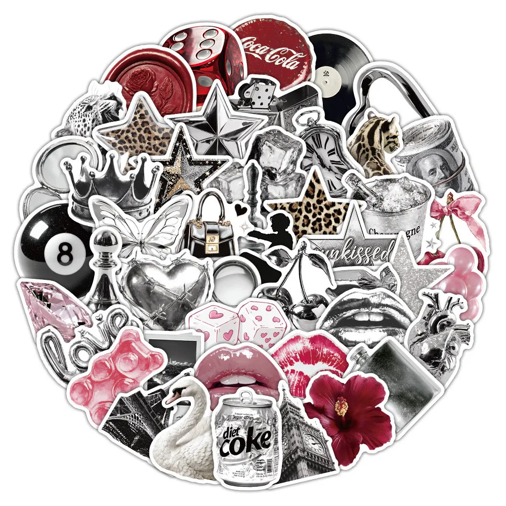 Pink Silver Graffiti Sticker Pack 50 Sheets, Waterproof Stickers, Perfect for Suitcase, Water Bottle RecordingYourLife Store