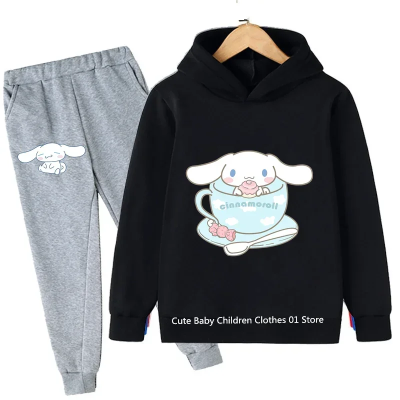 2024 New cute Boy Girl Anime Cinnamoroll Spring Kids Costume Cartoon for students Junior hoodie hoodie set ages 1-14