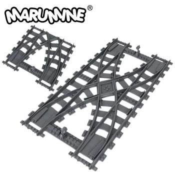 Marumine Building Blocks City Railway Train binario flessibile Crossing Rails Switch MOC Bricks accessori parti 53401 compatibili