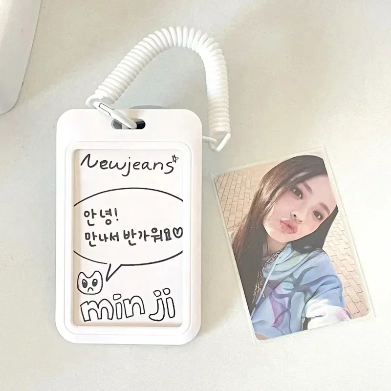 ABS Slide Kpop Photo Card Holder Anti-lost Keychain 3 Inch INS White Idol Protective Case Bag Bus Cards Sleeves Supplies
