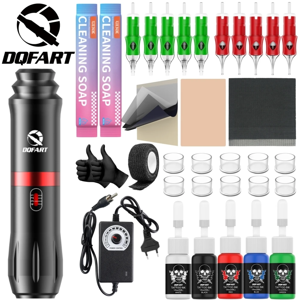 DQFART V6 Black Red Adapter RCA Removable Battery Electric Tattoo Machine Set Professional Tattoo Artists Body Art Creative