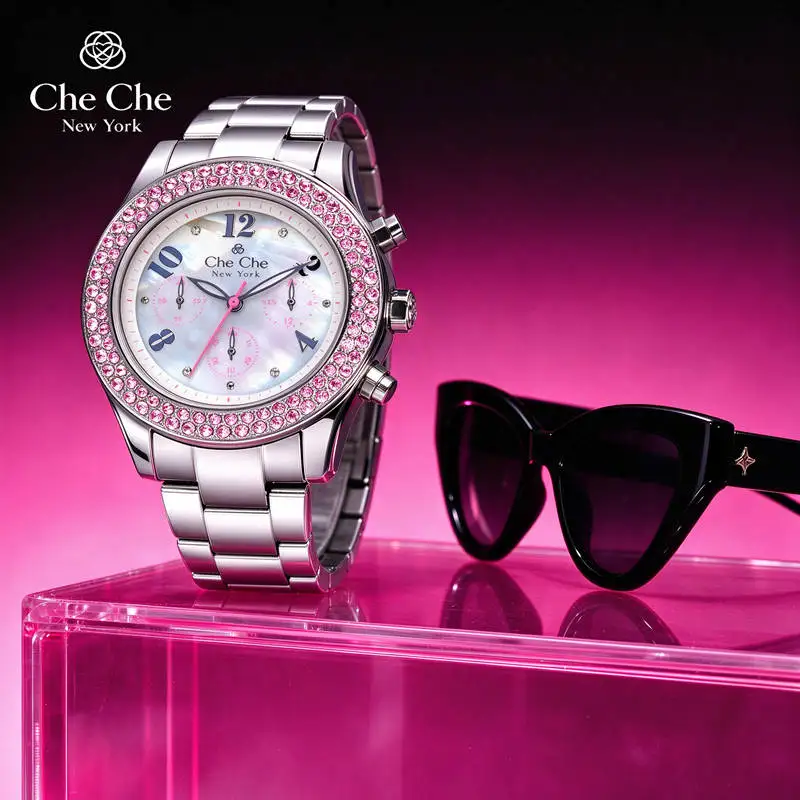 CHECHE Stainless Steel Watch for Women Super Fairy Crystal Small Dial Harajuku Retro High Value Shell Light Luxury Ladies CC001