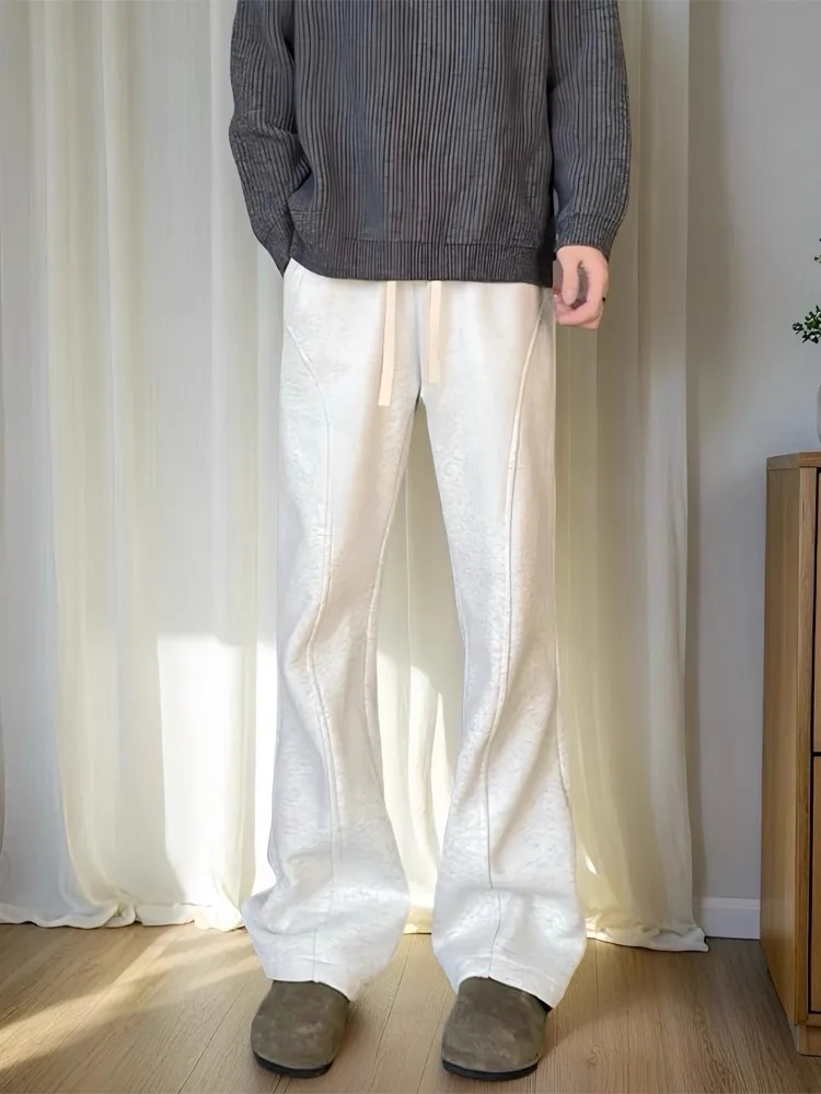 

Мужские осенние повседневные брюки Cleanfit с высокой талией, прямым кроем, слегка расклешенные, белые, с вырезом «нож», спортивные