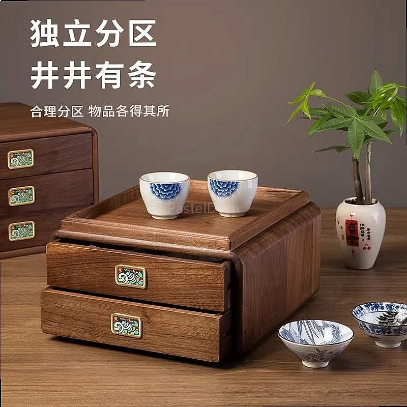 North American Black Walnut Solid Wood Drawer Storage Cabinet Exquisite Chinese Style Jewelry Box Tea Cabinet