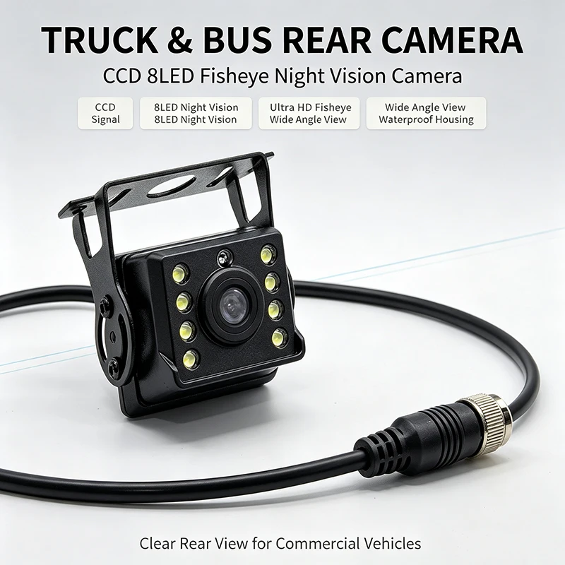 Reversing camera 12V24V high-definition night vision CCD infrared 8-lamp cargo camera waterproof and anti-knock car image.