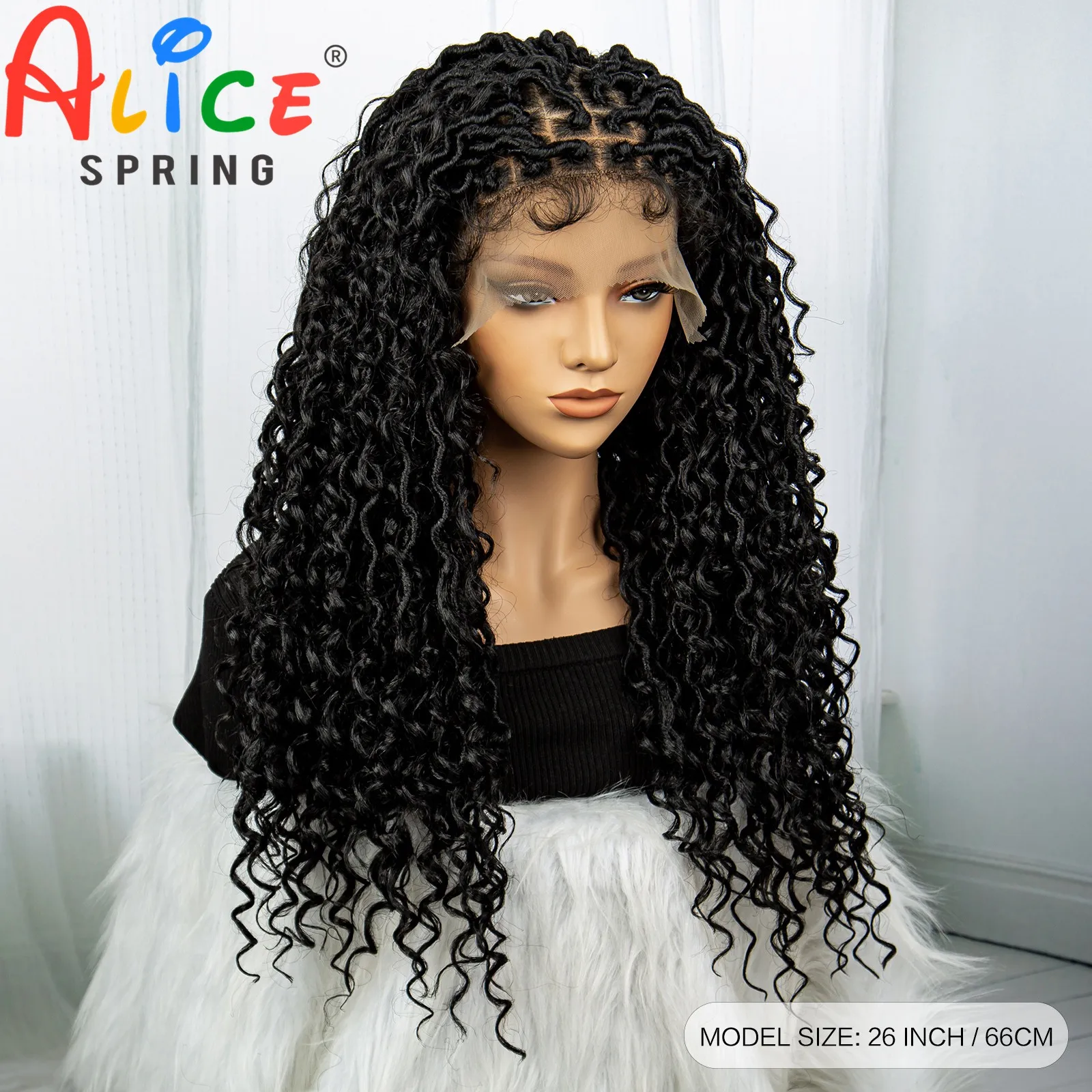 26 Inch Synthetic Lace Front Square Knotless Box Curly Braiding Hair Wig Braided Wigs with PrePlucked Baby Hair for Black Women