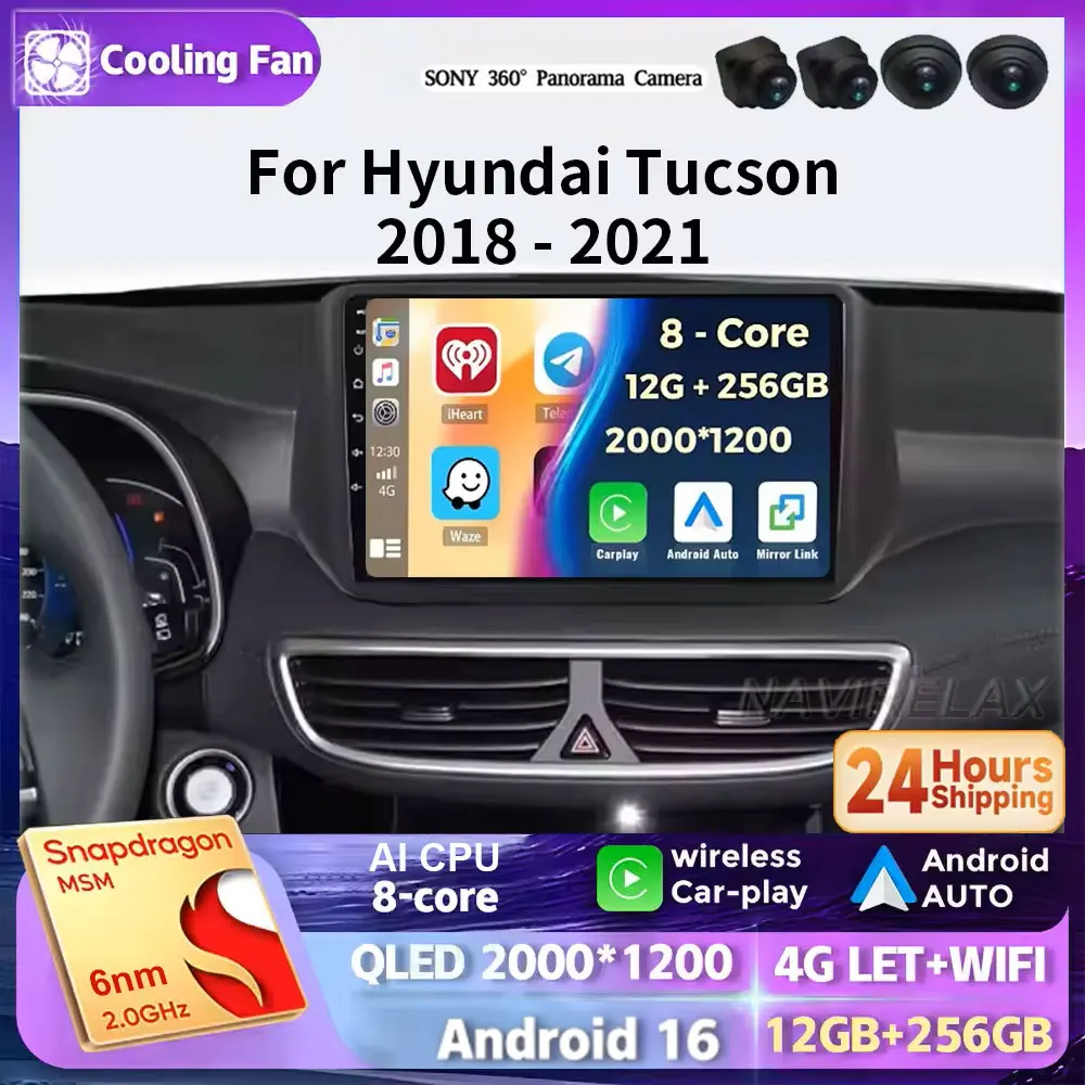 Android 16 For Hyundai TUCSON 2018 - 2021 Android Auto Wireless Carplay Car Radio Multimedia Player GPS Navigation WIFI Stereo H