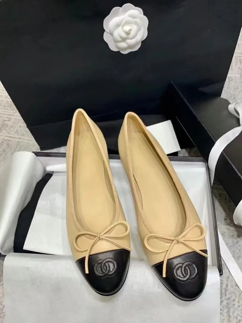 Bowtie Knot Flats ballerine scarpe da ballo per donna pelle di pecora punta tonda bocca poco profonda comoda scarpa da guida SC2