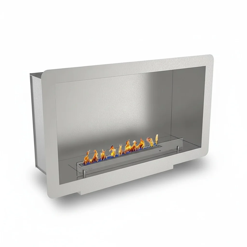 Ventless Ethanol Fireplace, 1200mm/120cm Stainless Steel Insert Fireplace, Remote Control Bio Alcohol Burner, Indoor Decor