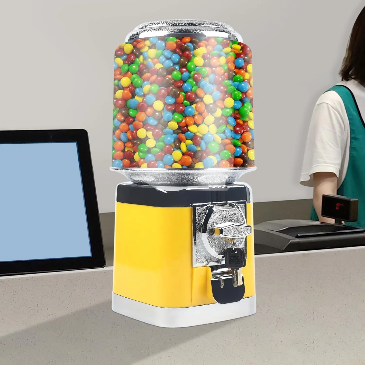 

Candy Gumball Vending Machine, Commercial Candy Dispenser Machine, Automatic Candy Gumball Machine Bubble Gum Machine for Gaming Stores, Yellow