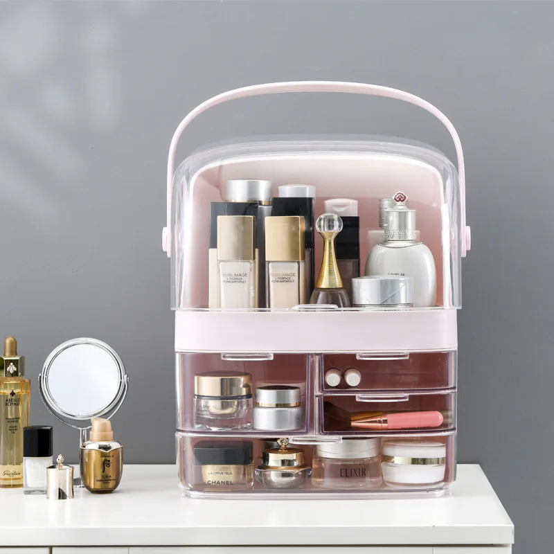 Transparent Cosmetics Storage Box, Separated Makeup Organizer, Waterproof Desktop Skin Care Products Storage Case