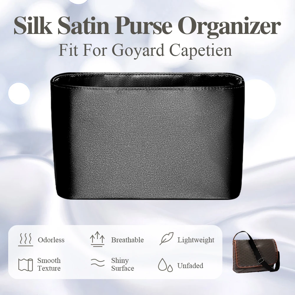 

Silk Satin Purse Organizer Insert Fit for Goyard Capetien Handbag Large Capacity Zipper Bag In Bag Storage Cosmetics Inner Bag