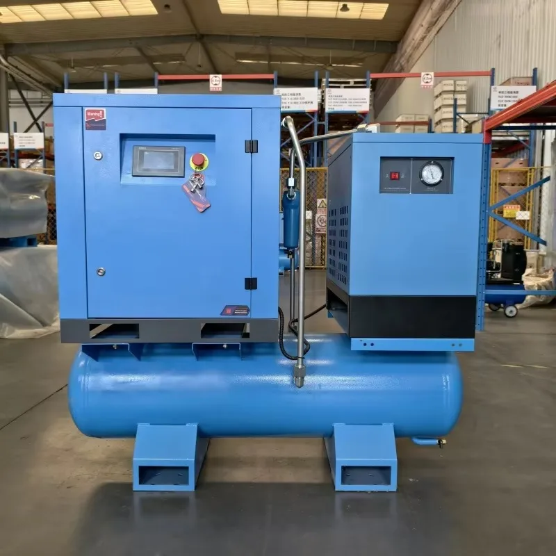Customized New Design 4in1 200/340L Tank Industrial Rotary Screw Air Compressor Stationary Lubricated Integrated Air Dryer