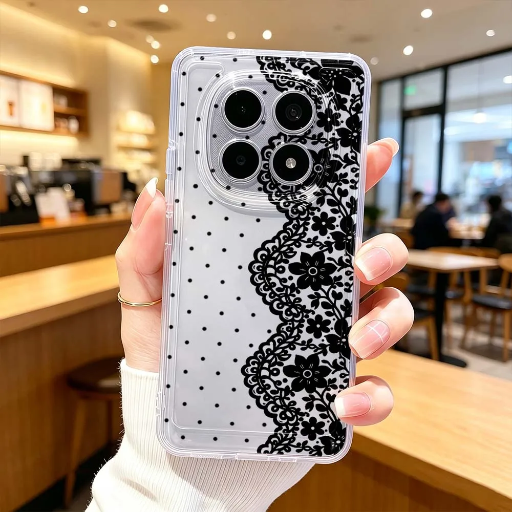 Coque de téléphone luxueuse à pois et imprimé dentelle pour Xiaomi POCO X7 X6 X5 F7 F6 F5 F4 M8 M6 C85 C71 Pro, coque transparente de protection