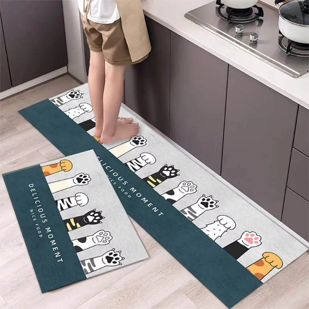 

VIKAMA Cute Cat Paw Floor Mat Grey And White Ins Style Kitchen Quick-Drying Water-Absorbent Floor Mat Non-Slip Fun Home Decor