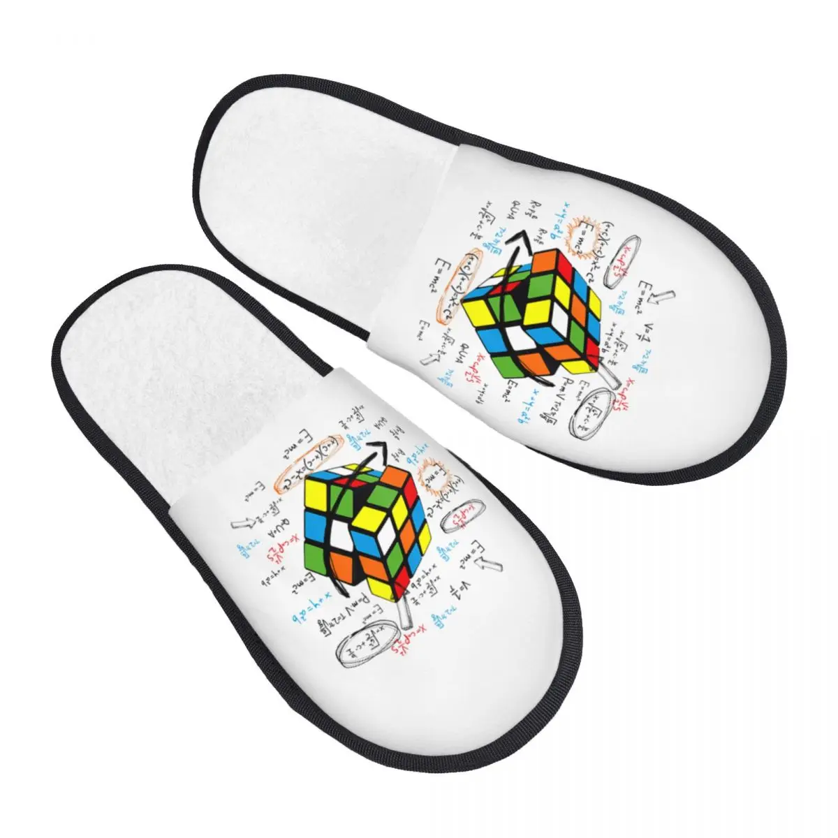 Custom Print Women Math Rubix Rubixs Cube House Slippers Cozy Warm Memory Foam Fluffy Slipper Indoor Outdoor Shoes