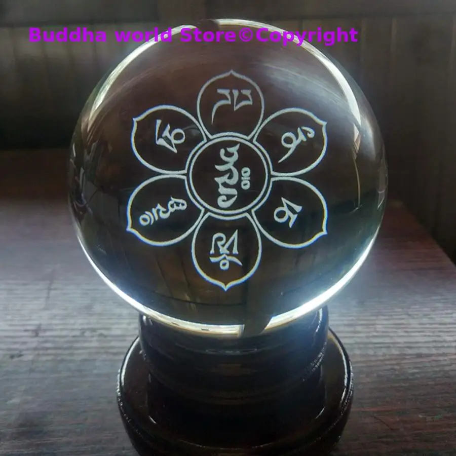 Wholesale Buddhist supplie HOME Altar Efficacious buddha bless mantra Om Mani Padme Hum 3D Crystal ball protective talisman