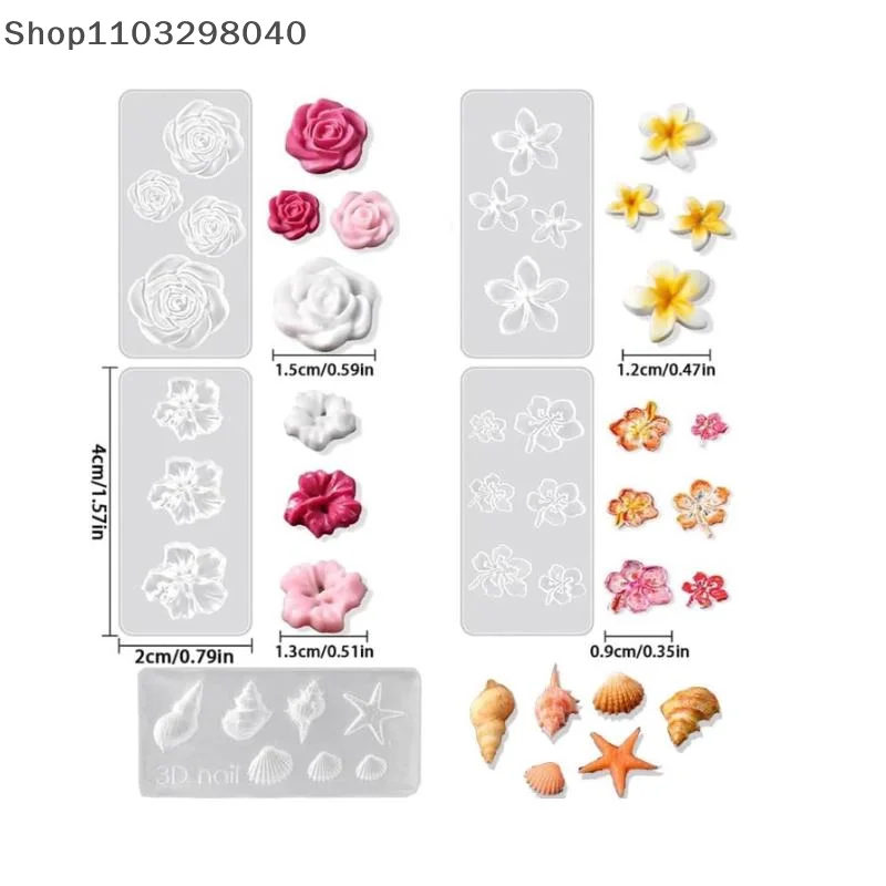 3D Nail Mold Ocean Shell Conch Ice Flower Rose Nail Art Decorations Nails DIY Crafts Silicone Nail Stamping Plates Nails Product