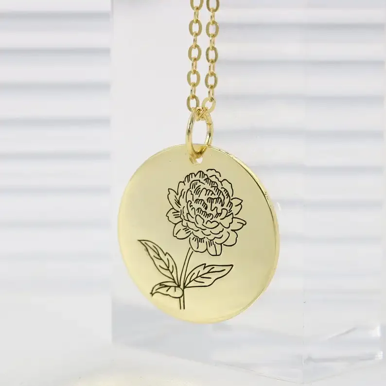 

Birth Month Flower Necklace,Personalized Name Text Floral Pendant,Silver Custom Jewelry Gift for Women Her Mom Mother's Day