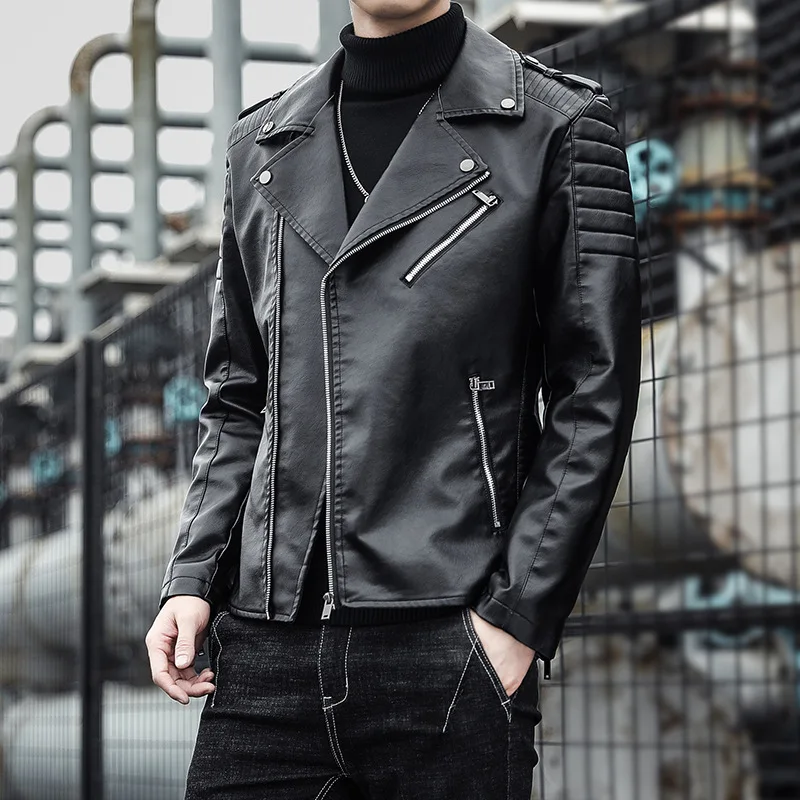 

Fashion Motorcycle Jackets Men Leather Jacket Casual Diagonal Zipper PU Jackets Coats Autumn Male Streetwear Outerwear MY256