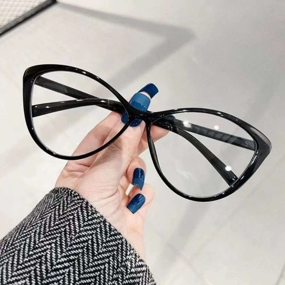 Spectacle Lens Power 0 To -400 Anti Blue-ray Nearsighted Glasses Large Frame Vision Care Computer Eyeglasses Cat Eye Frame