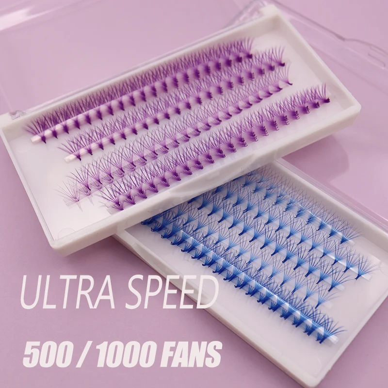 6d 10d promade 500/1000 fãs base pontiaguda azul roxo cor ultra velocidade nova tendência volume pré-fabricado cílios extensão ferramenta de maquiagem