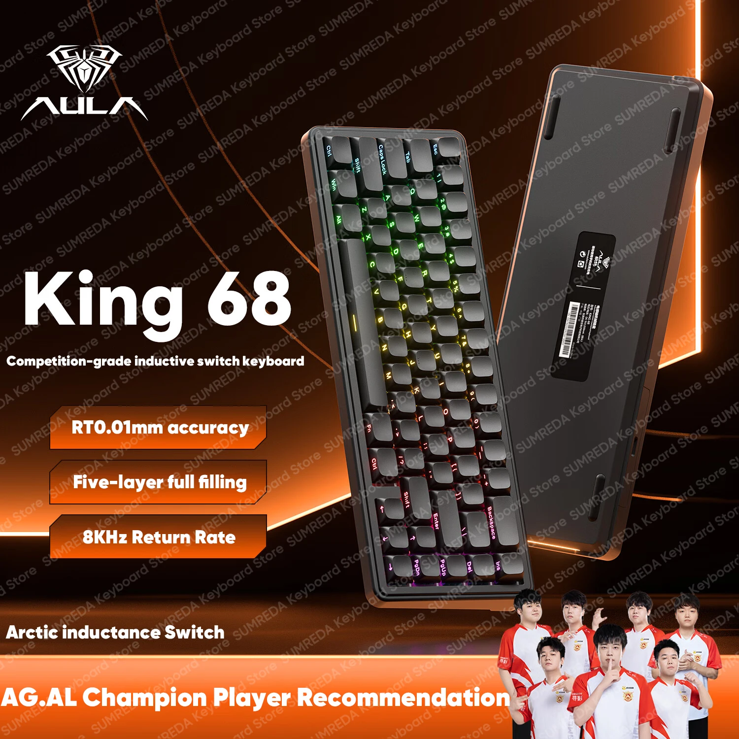 AULA King68 Wired Gaming Mechanical Keyboard Inductor Switch RT0.01MM 8KHz Return Rate 0.125ms Delay Hotswap FPS Gamer Keyboard