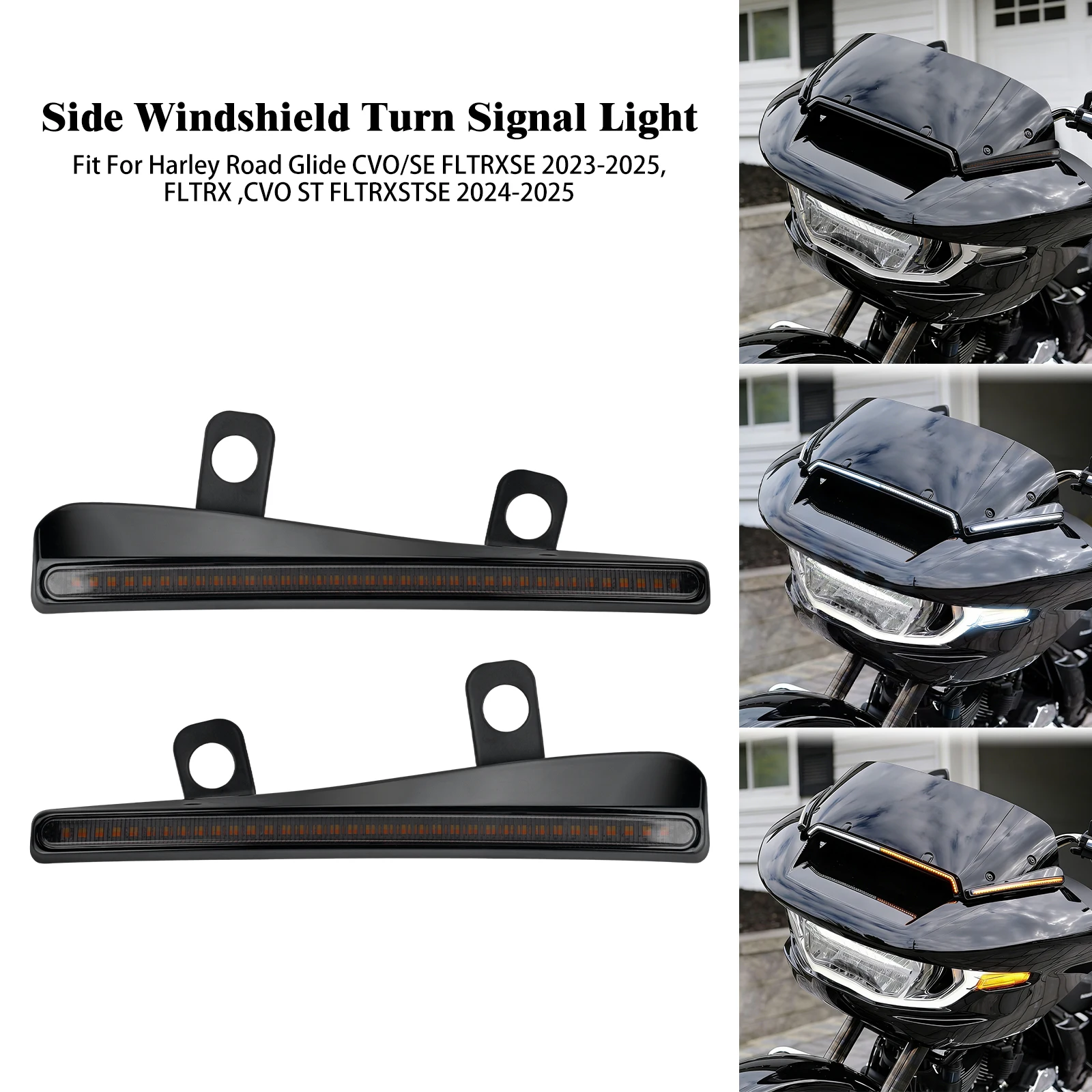 Motorcycle Windshield LED Light Side Turn Signal Running Lamp Indicator For Harley Touring CVO Road Glide 2023-2025 FLTRX 24-25