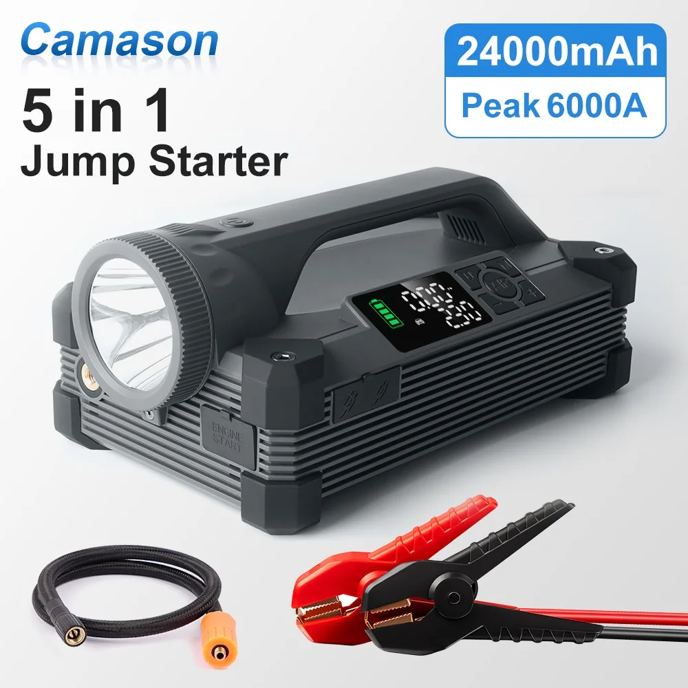 

Camason Car Jump Starter with air pump Portable Compressor Flashlight Automotive Booster Assecories Camping bulb Power Bank