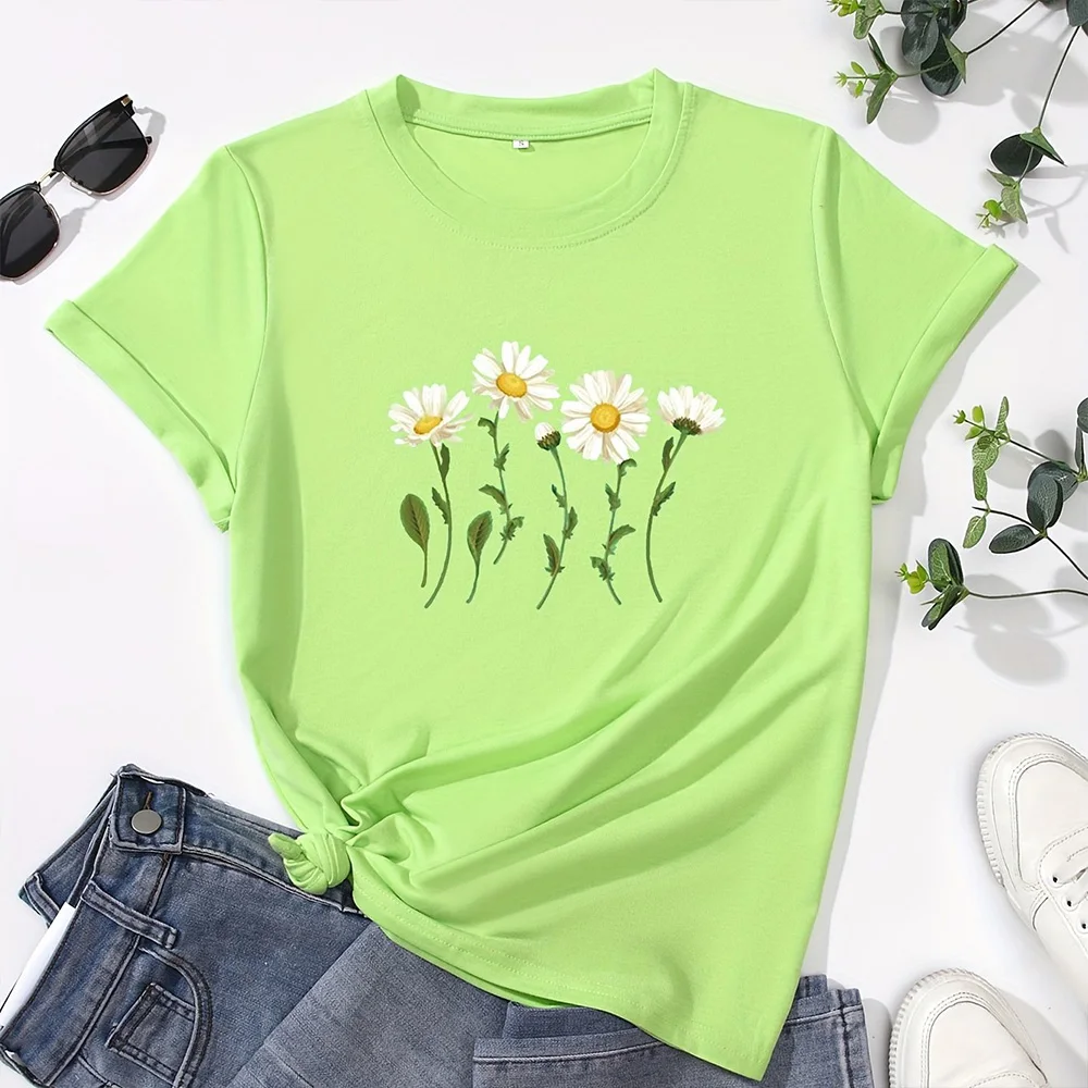 

2024 Women's Fashion T-shirt Summer Round Neck Clothing Printed Short Sleeve Loose Comfortable Top Women's Party T-shirt