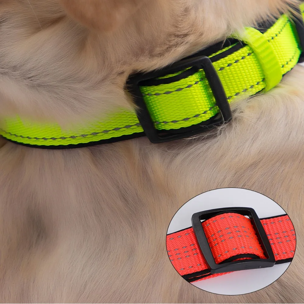 Strong Adjustable Durable Reflective Padded Dog Collar Pet Collar Double D Ring