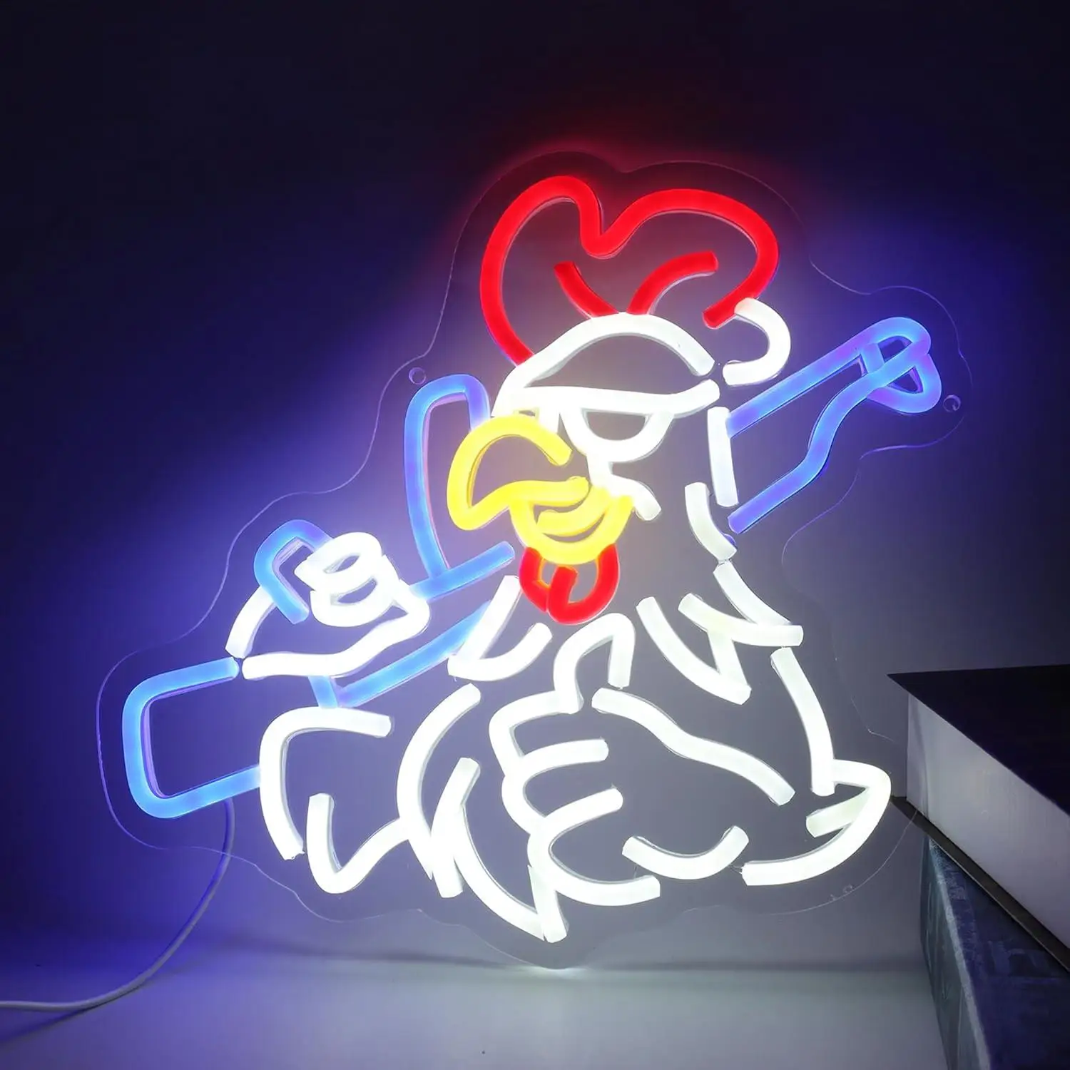 

Rooster Shooting Neon Sign Dimmable USB LED Light for Game Room Man Cave Farmhouse Wall Decor Hunting Enthusiasts Art Sign