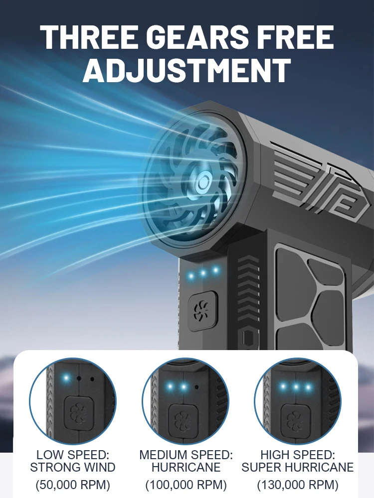 Handheld Brushless Motor 130000RPM With LED Light Violent Blower Mini Turbo Jet Fan Three Wind Speed 52m/s Industrial Duct Fan