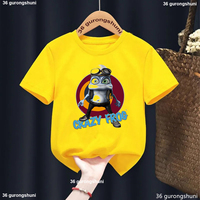 New Summer Style Boys T-Shirt Funny Crazy Frog Cartoon Print Tshirt Kids Fashion Trendy Boys Clothes White O-Neck Girl Shirt Top