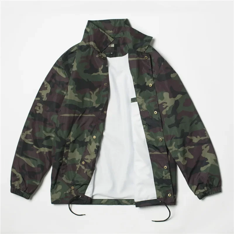 Army Green Camouflage Coach Jacket Thin Loose Couple Jacket Male Plus Size Long Sleeve Top Men 2xl Button Coat Hip Hop Clothes