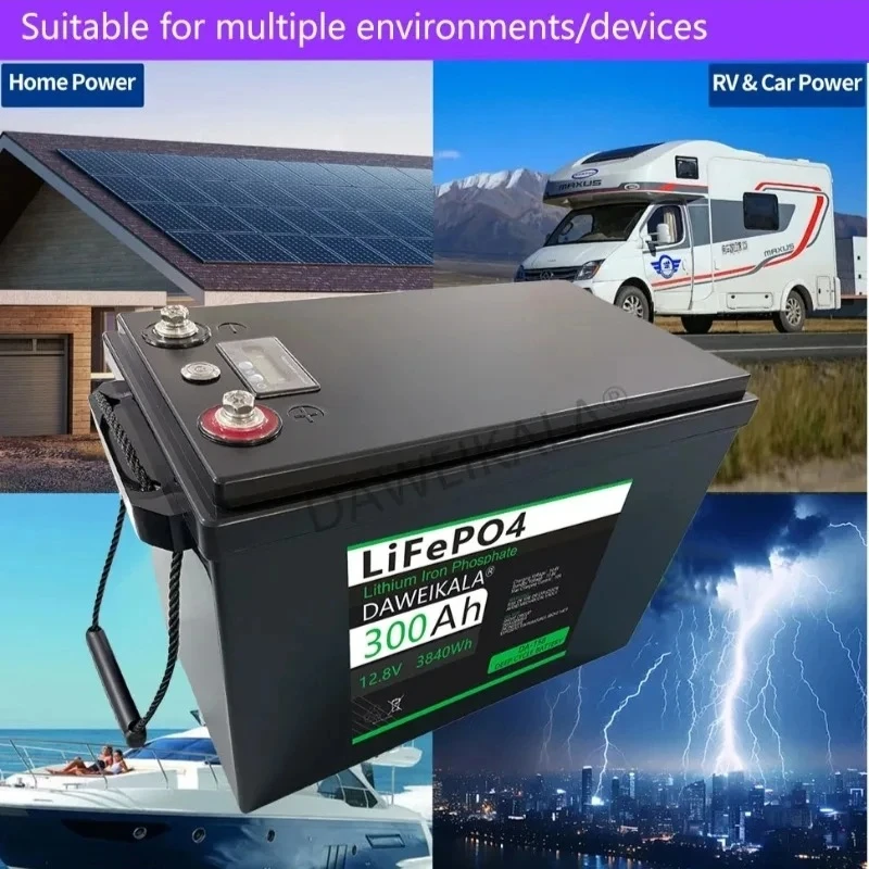 12V 300Ah LiFePO4 Battery BMS Lithium Power Batteries 6000 Cycles For 12.8V RV Campers Golf Cart Off-Road Off-grid Solar Wind