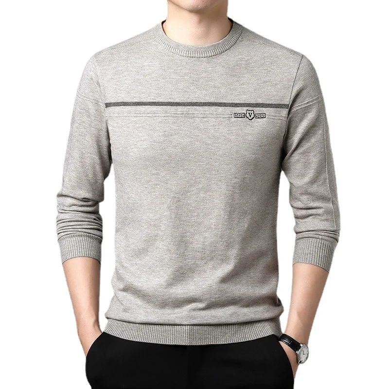 2023 Men's Autumn and Winter New Knitted Woolen Sweaters Warm Round Neck Casual Sweater Men's Long Sleeve Solid Color Pullover