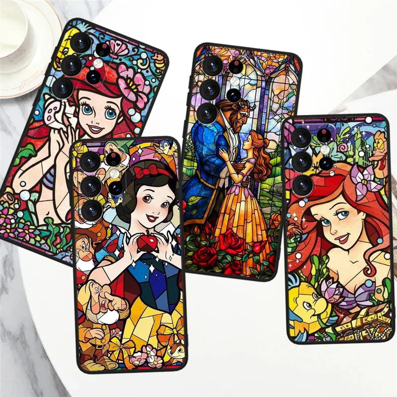 Disney Princess Doodle For Samsung Galaxy S24 S23 S22 S21 S20 FE S10e S10 FE Ultra Plus Soft TPU Black Phone Case