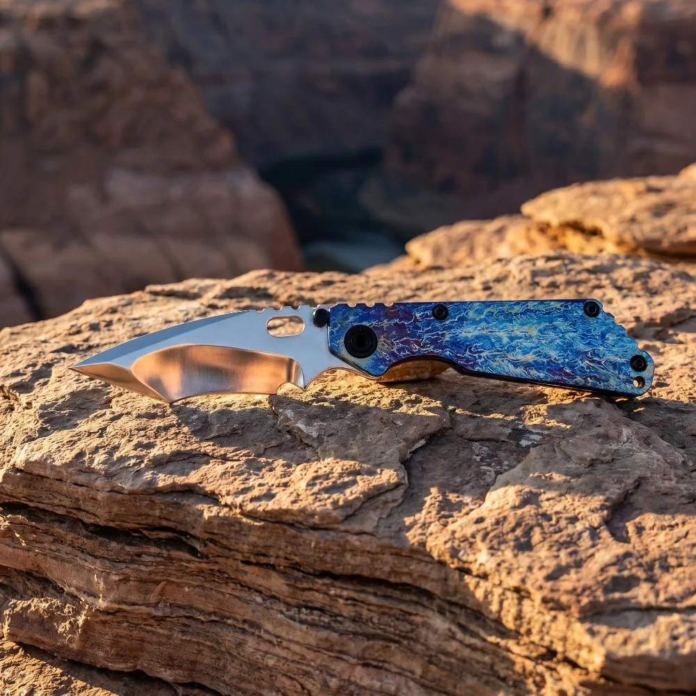 New Style Titanium Alloy Handle Folding Pocket Knife D2 Blade Lightweight Foldable Knife Hobby Collection Present
