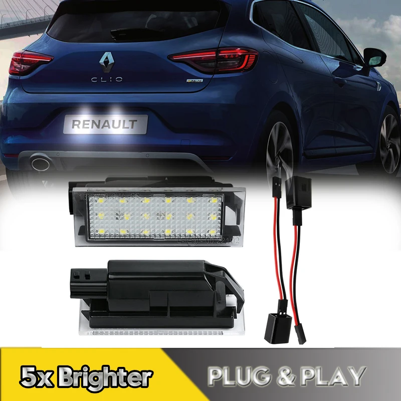 2Pcs LED Number License Plate Lights Lamps For Renault Clio Espace Kangoo Master Megane Twingo Koleos Kadjar Laguna Wind Twizy