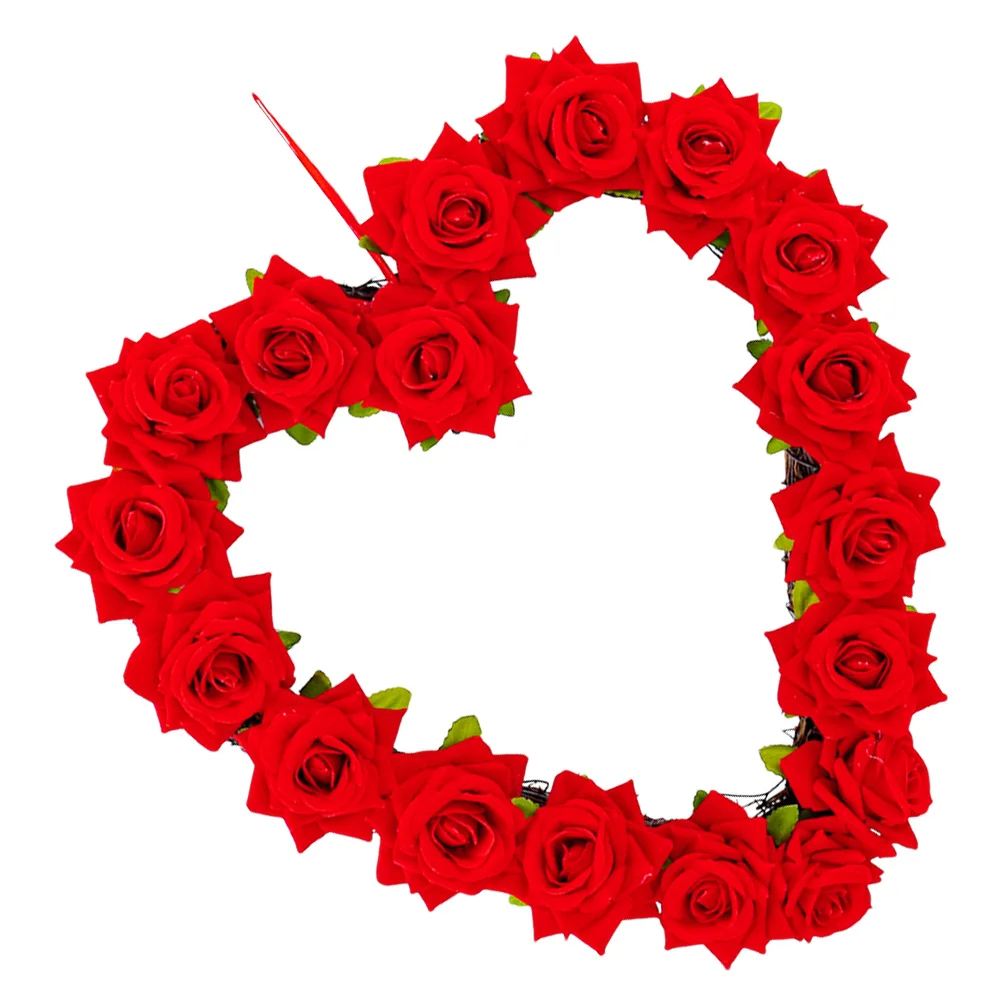 

Heart-Shaped Artificial Red Rose Garland Wreath Romantic Valentine Wedding Door Hanging Decor Party Anniversary Decoration