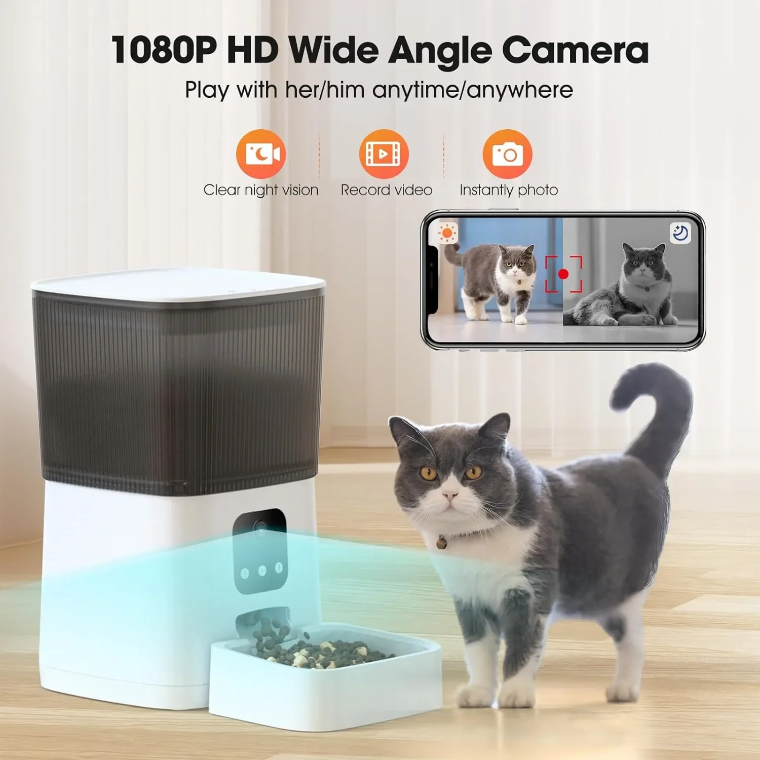 Mangeoire automatique intelligente pour animaux de compagnie, contrôle d'application WiFi, distributeur de nourriture pour animaux de compagnie, bols pour chiens et chats, 6L