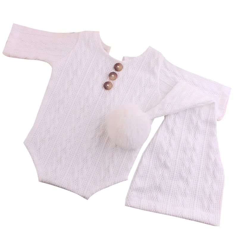 YYD Baby Photo Props Knitting Hat & Half Sleeve Romper Newborn Photo Props Photography Clothes Solid Color Outfit