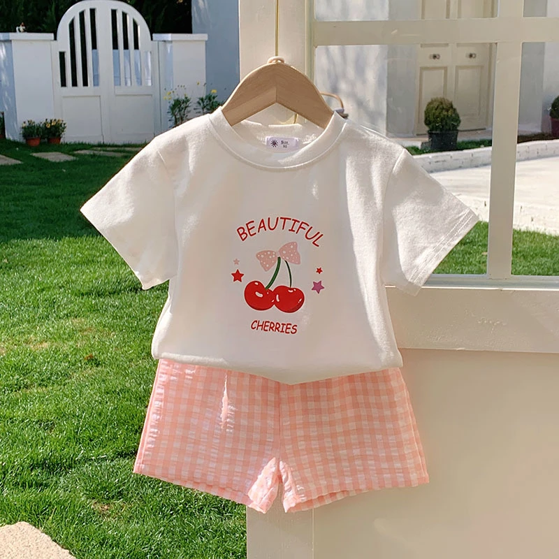 2-teiliges Set für Jungenkleidung, Cartoon-T-Shirt + karierte Shorts, Sommermode, lässiger kurzärmeliger Anzug, Freizeit-Trainingsanzüge für Kinder im Alter von 1–6 Jahren – Detail 2