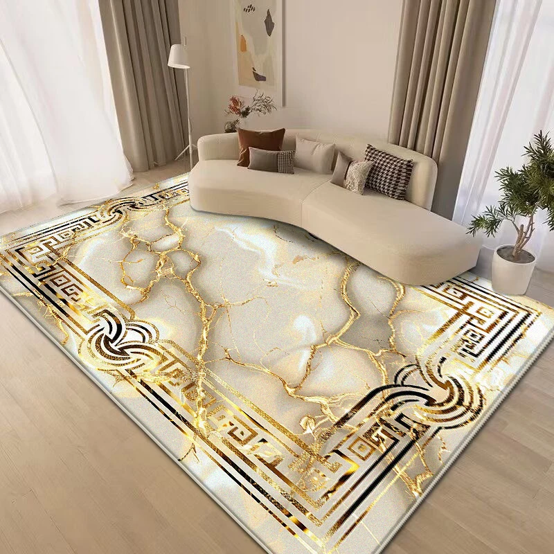 Luxury Golden Marble Living Room Carpet High-grade Decoration Home Sofa Area Fluffy Non-slip Rugs Dining Room Bedroom Soft Mats