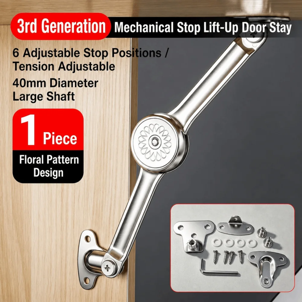 Satin Nickel Finish Lid Support Hinge Soft Close Mechanism Adjustable Strength Folding Lid Stay Randomly Stop Function