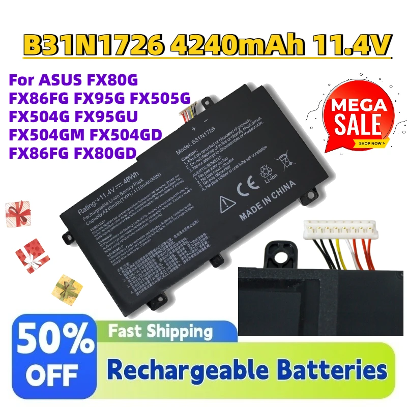 In Stock B31N1726 4240mAh 11.4V Laptop Battery for ASUS FX80G FX86FG FX95G FX505G FX504G FX95GU FX504GM FX504GD FX86FG FX80GD